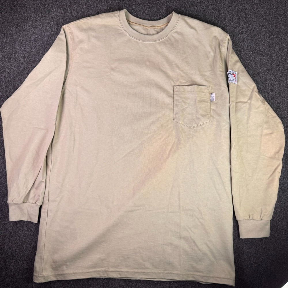 Tyndale FR Mens XL Reg Beige Flame Resistant Workwear CAT 2 Pocket Long Shirt